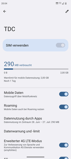 Schalten Sie Roaming an oder aus