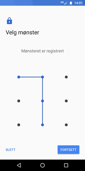Tegn et opplåsingsmønster og velg FORTSETT