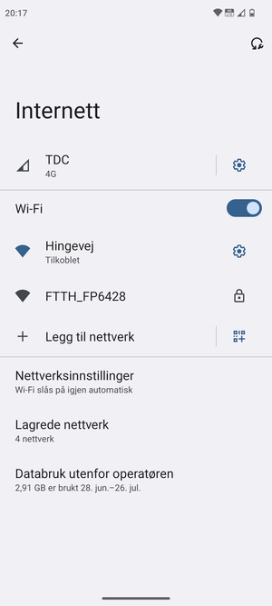 Du er nå koblet til Wi-Fi-nettverket
