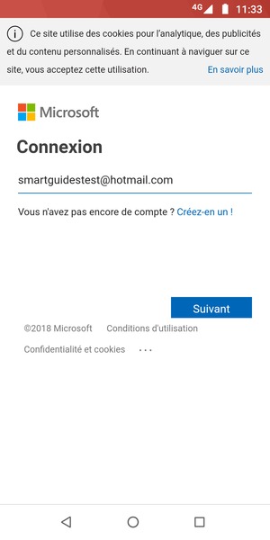 Saisissez votre adresse e-mail et sélectionnez Suivant