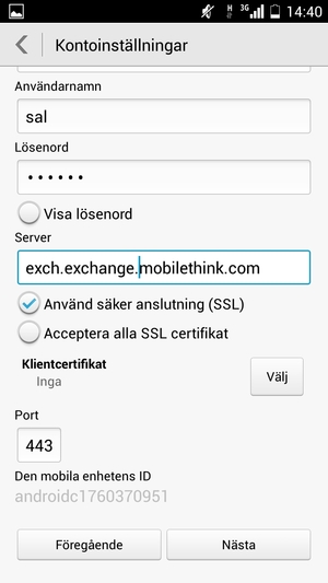 Ange Exchange serveradress och välj Nästa