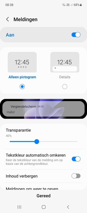Selecteer uw voorkeursopties en selecteer Gereed