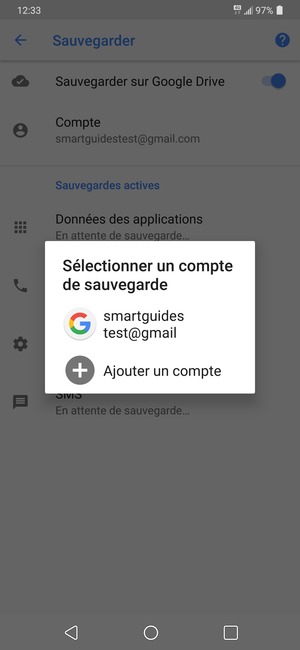 Sélectionnez votre compte de sauvegarde