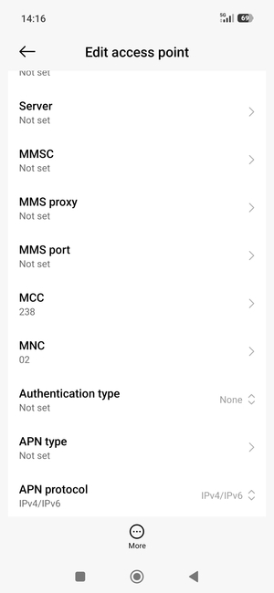 Scroll down and enter MMS information