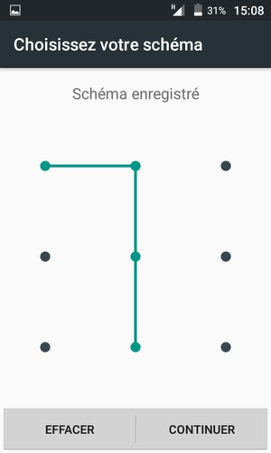 Dessinez un motif de déverrouillage et sélectionnez CONTINUER