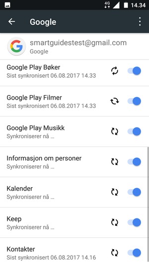 Dine kontakter fra Google vil synkroniseres til telefonen din