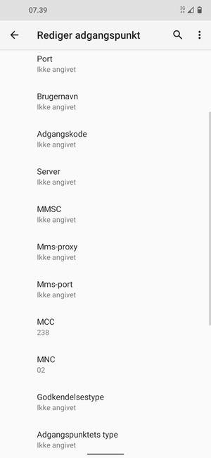 Scroll ned og indtast MMS-oplysninger