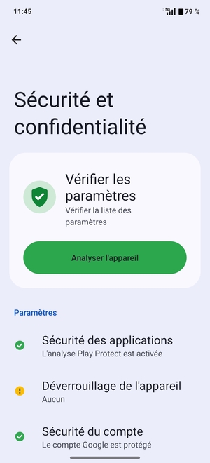 Pour activer votre écran de verrouillage, allez dans le menu Sécurité et confidentialité et sélectionnez Deverrouillage de l'appareil