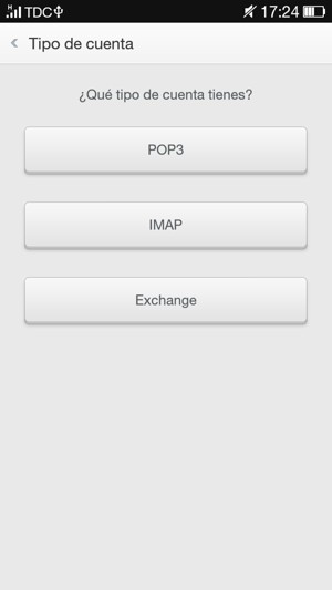 Seleccione POP3 o IMAP