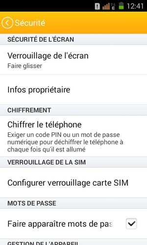 Sélectionnez Verrouillage de l'écran