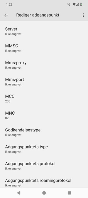 Scroll ned og indtast internet-oplysninger