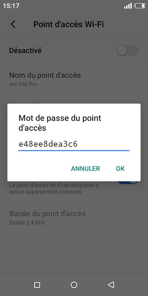 Saisissez un mot de passe de hotspot Wi-Fi d'au moins 8 caractères et sélectionnez OK