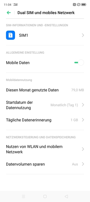 Wählen Sie SIM1 oder SIM2
