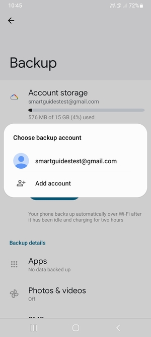 Select your backup account