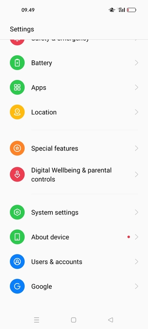 Scroll to and select About device