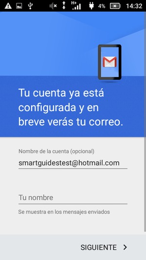Déle a su cuenta un nombre y escriba su nombre. Seleccione SIGUIENTE