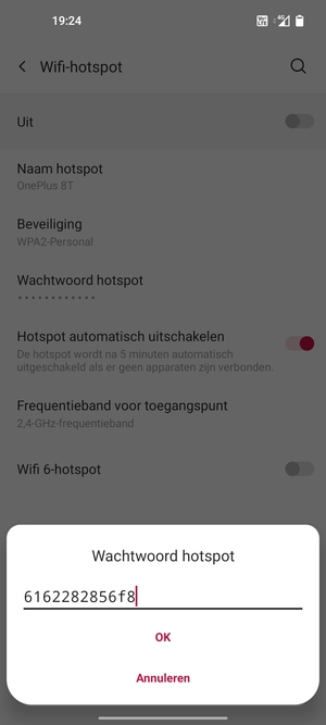 Voer een wachtwoord van een WiFi-hotspot in van ten minste 8 tekens en selecteer OK
