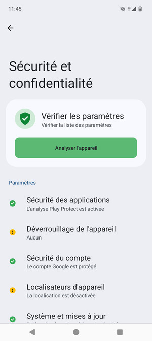 Pour activer votre écran de verrouillage, allez dans le menu Sécurité et confidentialité et sélectionnez Déverrouillage de l'appareil
