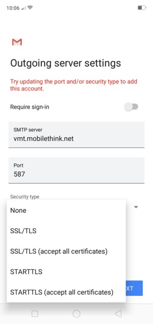 Select None and NEXT