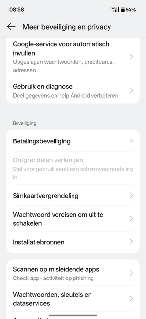 Scroll naar en selecteer Simkaartvergrendeling