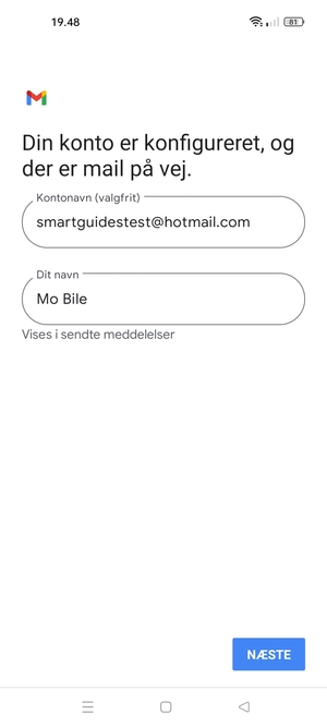 Giv din konto et navn og indtast dit navn. Vælg NÆSTE