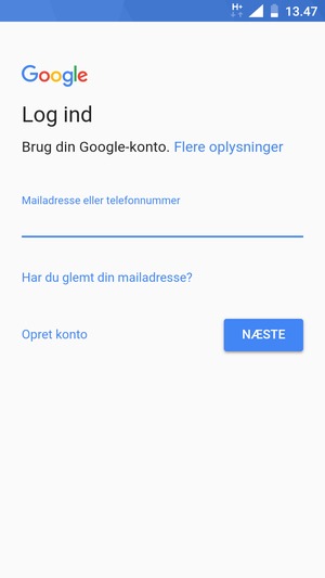 Indtast din Gmail adresse og vælg NÆSTE