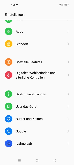 Scrollen Sie und wählen Sie Über das Gerät