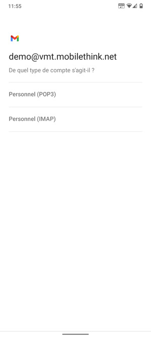Sélectionnez Personnel (POP3) ou Personnel (IMAP)