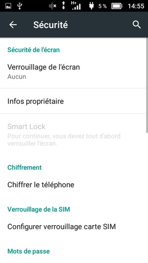 Sélectionnez Verrouillage de l'écran