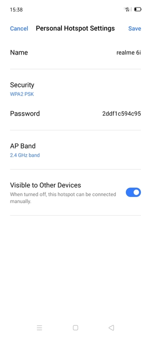 Enter a Wi-Fi hotspot password of at least 8 characters and select Save
