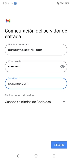 Introduzca Nombre de usario y la dirección de servidor entrada. Seleccione SEGUIR