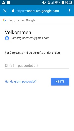 Skriv inn passord og velg NESTE