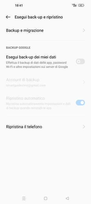Attiva Esegui back-up dei miei dati