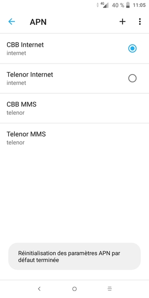 Votre téléphone va être réinitialisé avec les paramètres Internet et MMS par défaut