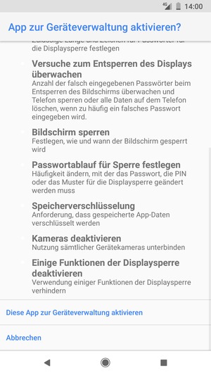 Scrollen Sie und wählen Sie Diese App zur Geräteverwaltung aktivieren