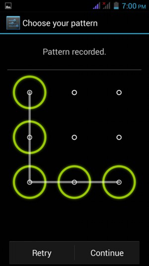 Draw an unlock pattern and select Continue