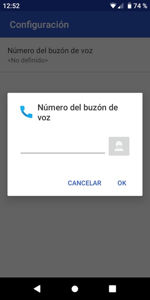 Introduzca el Número del buzón de voz: y seleccione OK::