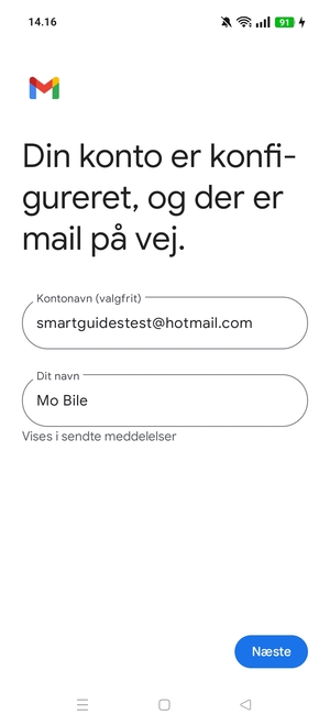 Giv din konto et navn og indtast dit navn. Vælg Næste