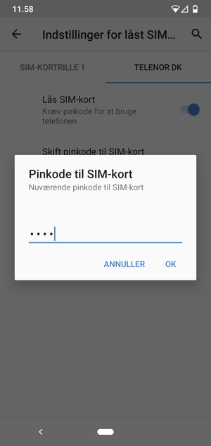 Indtast Nuværende pinkode til SIM-kort og vælg OK