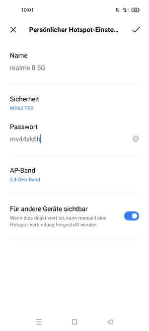 Geben Sie eine WLAN-Hotspot-Passwort mit mindestens 8 Zeichen ein und wählen Sie OK