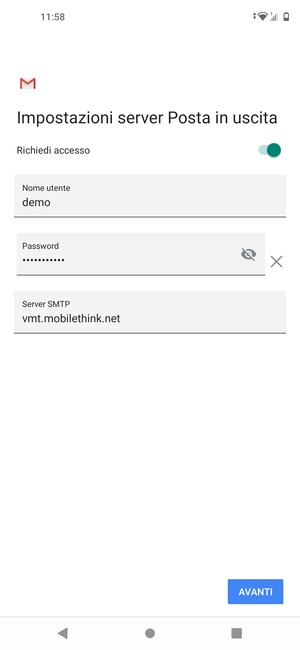 Inserisci l'indirizzo del server di posta in uscita