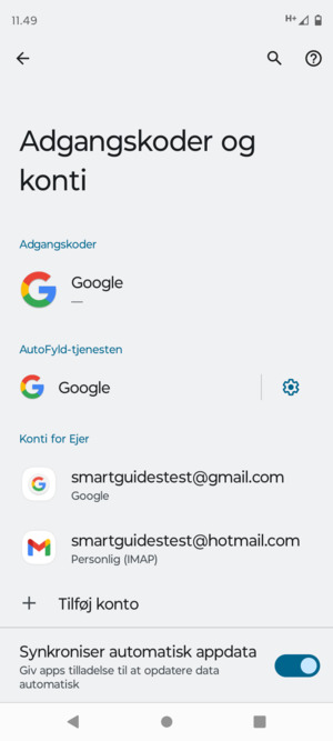Vælg din Google konto