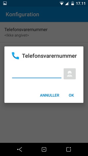 Indtast Telefonsvarernummer og vælg OK