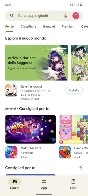 Seleziona la barra di ricerca