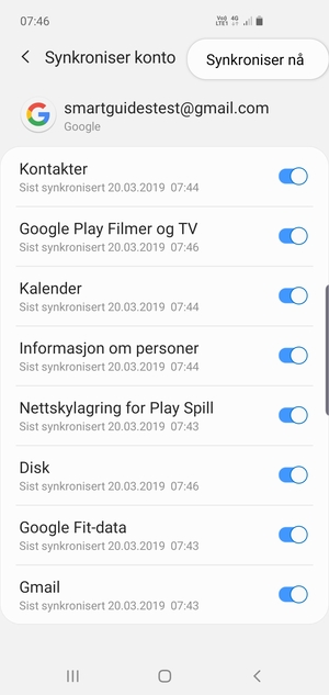 Velg Synkroniser nå