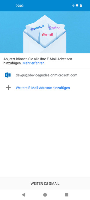 Wählen Sie WEITER ZU GMAIL