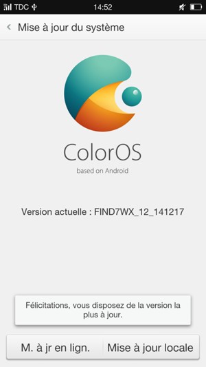 Si votre téléphone est à jour, vous verrez l'écran suivant.