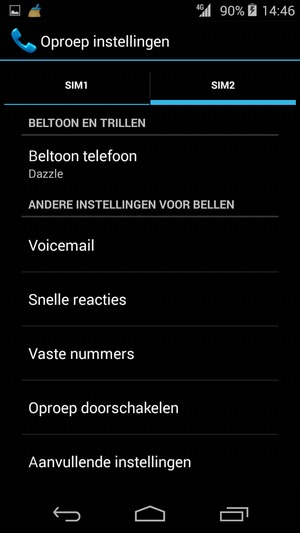Selecteer SIM1 of SIM2 en selecteer Voicemail