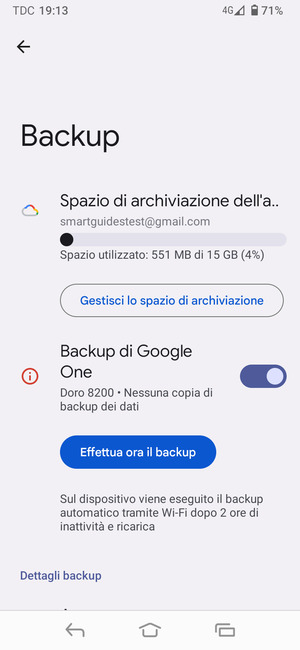 Seleziona Spazio di archivazione dell'account