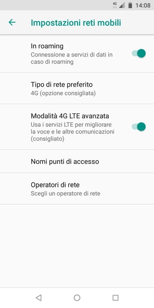 Attiva o disattiva In roaming
